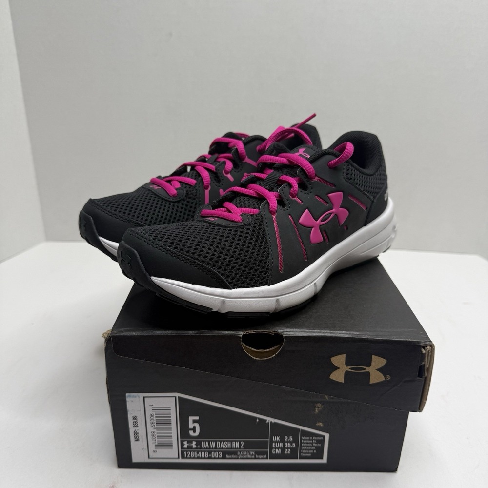 Under Armour Dash RN 2 Women’s Size 5 Black Pink Running Shoes NEW 1285488-003